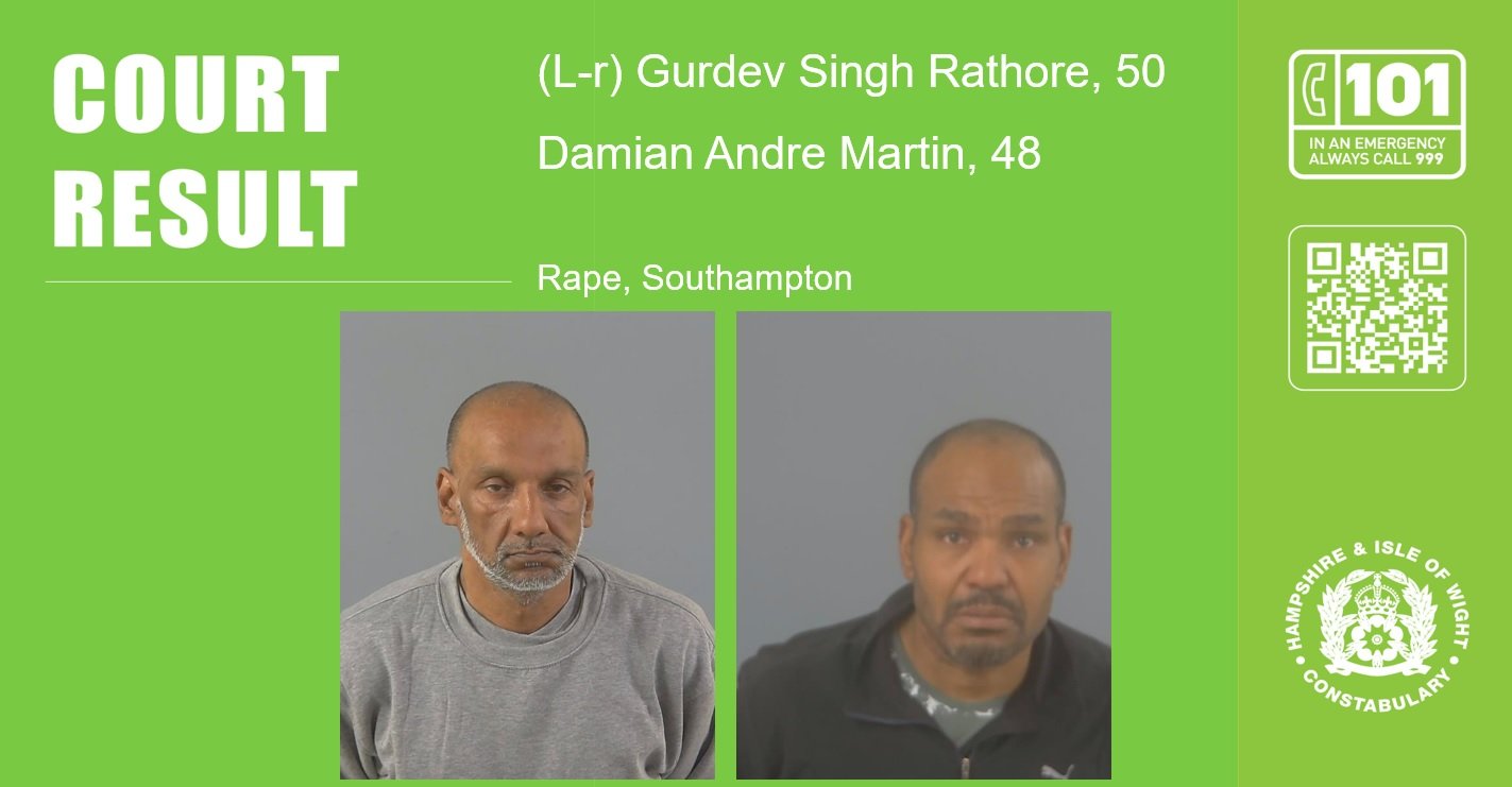 Two men jailed for combined total of 18 and a half years following the rape of a teenage girl in Southampton