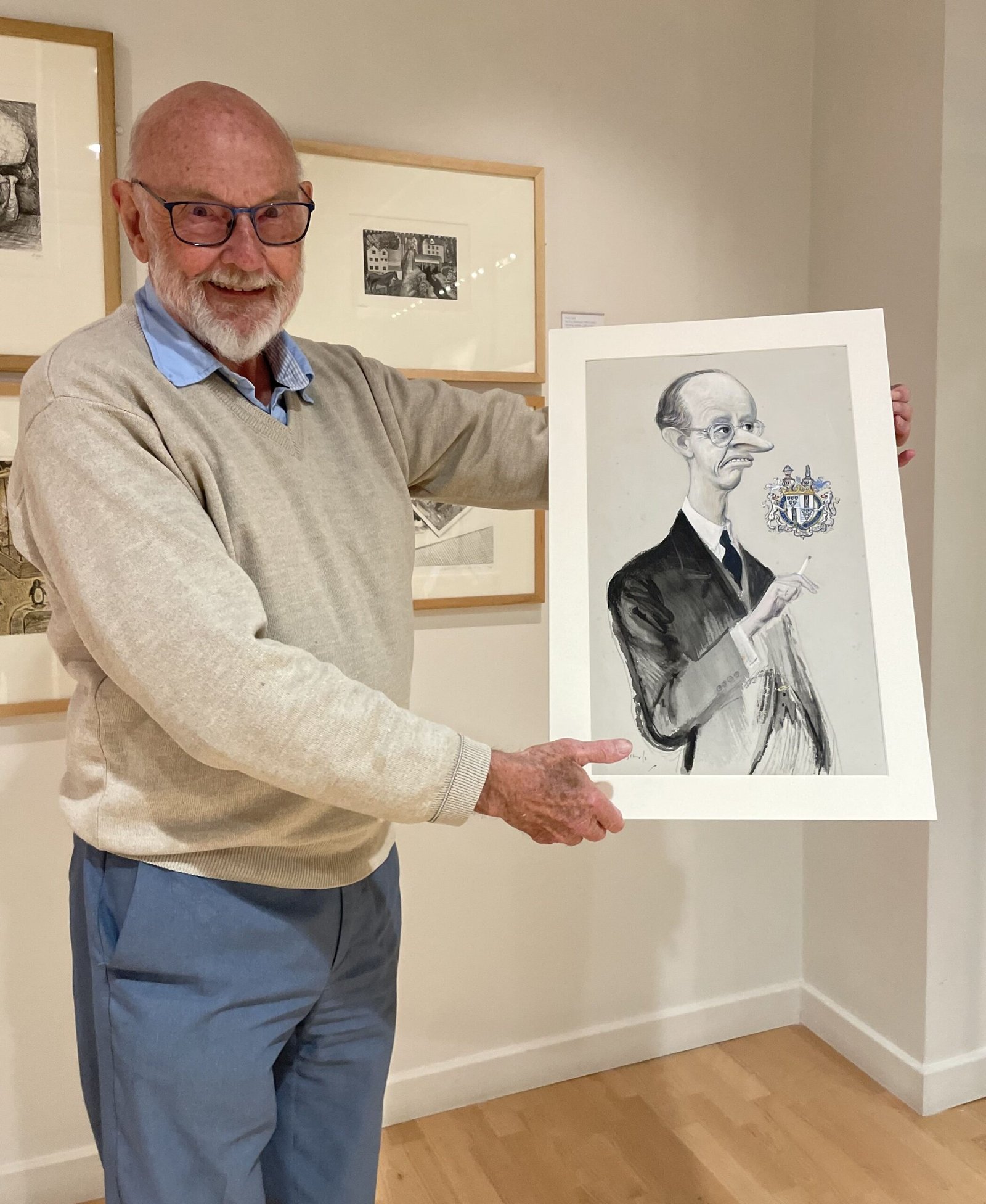 The Young Gallery, Salisbury has received a generous donation of material relating to the renowned cartoonist Ronald Searle. Searle (1920-2011) was known for creating St Trinian’s and his work on the Molesworth books. The donation includes an original ink and watercolour caricature showing Robert Edward Peter Gascoyne-Cecil, 6th Marquess of Salisbury by Ronald Searle. This caricature was commissioned and published in Punch Magazine’s ‘Heroes Of Our Time’ section on 17 February 1957. The accompanying caption read, ‘For peers may come and peers may go, But Cecils rule for ever.’ The Marquess of Salisbury was an aristocratic and controversial figure. He was MP for Bournemouth West 1950-1954, president of the Monday Club and supported Rhodesian independence. He lived at Cranbourne Manor, 16 miles from Salisbury. The donation also includes the original publisher proof for the caricature with annotations by Ronald Searle, a print of the page in Punch, and a letter and postcard from Ronald Searl to the donor Robert Stiby. In 1942, Ronald Searle and Arthur Stiby, the donor’s father, were captured and imprisoned in Changi and various other Japanese Prisoner of War (POW) camps. Although the two men never met, they shared the same experiences and used their talents to contribute to prison stage shows. They both survived working on the Burma Railway and returned home in 1945. Robert Stiby purchased the Searle material in memory of his father, to commemorate their shared experience as POWs. Searle wrote to Robert Stiby stating, ‘I’m glad to hear that ‘Salisbury’ has found an appreciative home […] It’s a drawing I like.’ He also referenced the wartime productions he helped to stage during his time as a POW, including ‘Music through the Years.’ The painting, letter and postcard are on display in Gallery 1 from 23 May. They are exhibited as part of a wider display in Gallery 1 which showcases objects from the Young Gallery's permanent collection of over 4000 objects. The exhibition explores watercolours, prints, drawings, oils, photography and books, and highlights the history of the Gallery, which moved to its current location 50 years ago. It is free to visit with no booking required. Dr Emily Dunbar, Curator and Gallery Manager said: “We are grateful to Robert Stiby for this wonderful addition to the Young Gallery’s collection. The material celebrates Searle’s unique style and gives a valued insight into two men’s experiences as prisoners of war.” Robert Stiby, donor said, “My father always admired Ronald Searle’s work. I wanted this example of his sardonic humour to be exhibited, not only because of its association with Salisbury but as a tribute to two brave and remarkable survivors of the horrors of war. That it is now part of Salisbury’s permanent art collection is a legacy, which means a lot to me and my family.” More information about The Young Gallery can be found at https://www.younggallerysalisbury.org.uk/.
