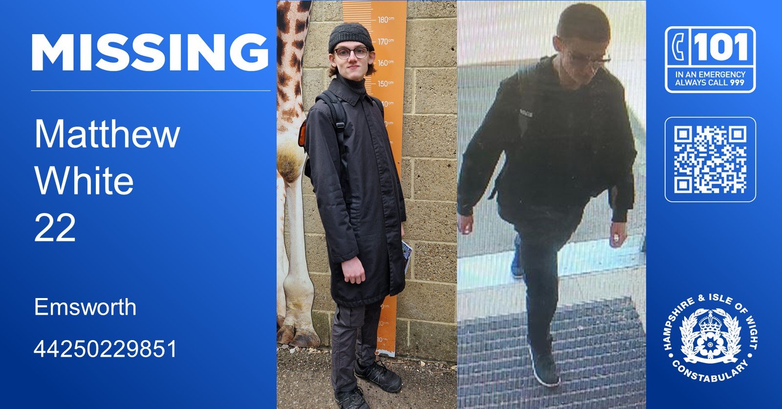 MISSING: New image released in search for missing Matthew White, 22, from Emsworth