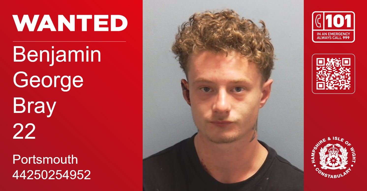 WANTED: Benjamin George Bray, 22, from Portsmouth