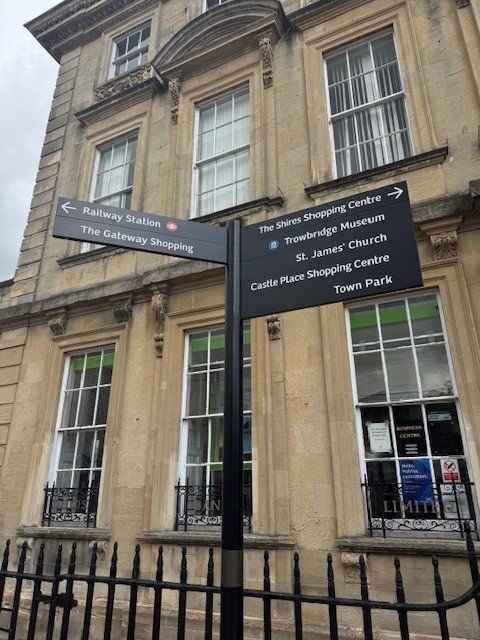 Visitors to Trowbridge town centre will now benefit from improved navigation thanks to the installation of new wayfinding signage, part of the wider public realm enhancements funded by the £16 million investment from the Future High Streets Fund.