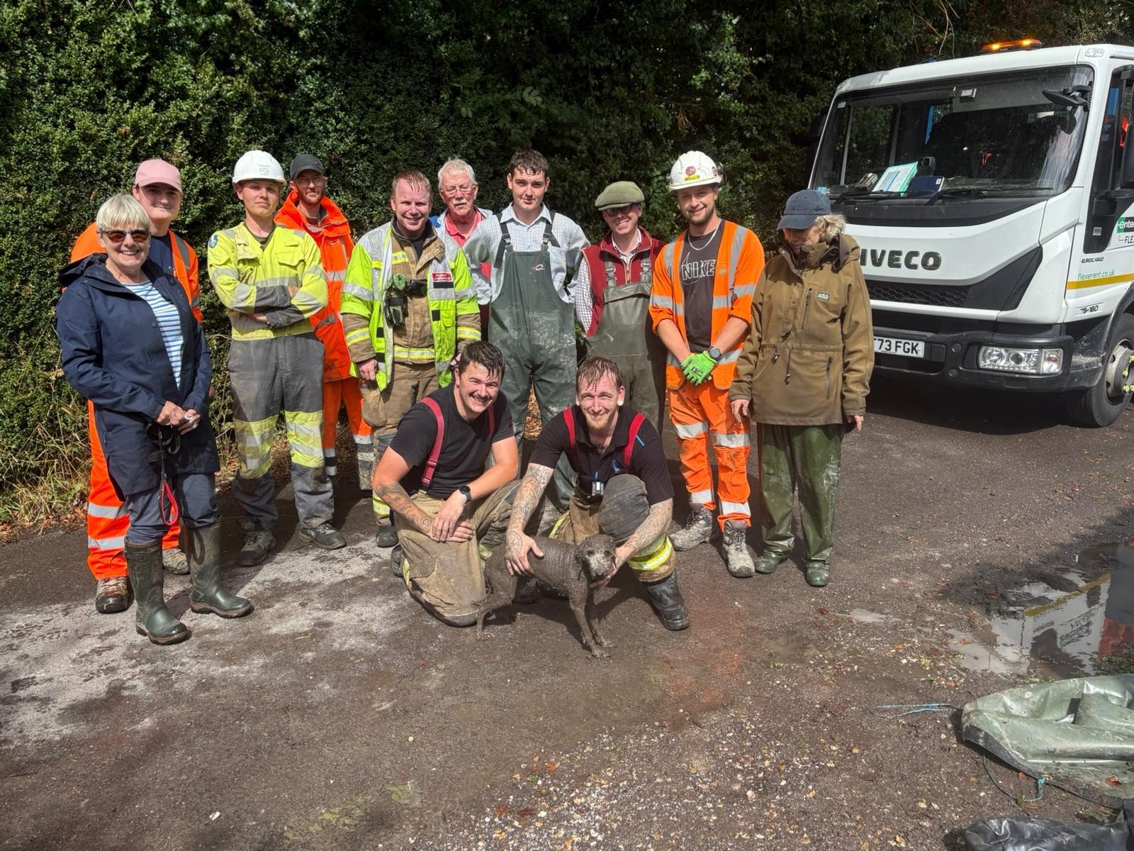 Wiltshire Council Highways teams, its contractors M Group and firefighters from Dorset and Wiltshire Fire and Rescue Service have worked together to rescue a dog that was stuck in a drainage pipe in Upton Lovell.