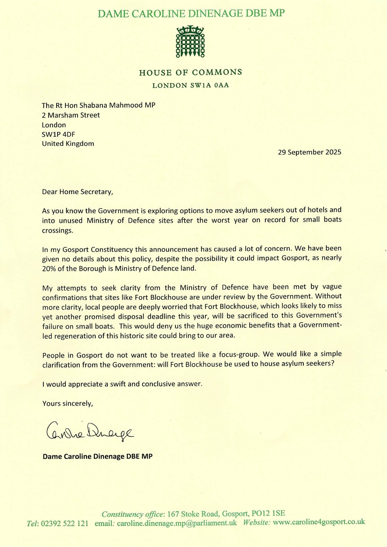 Caroline Seeks Firm Answers About Fort Blockhouse