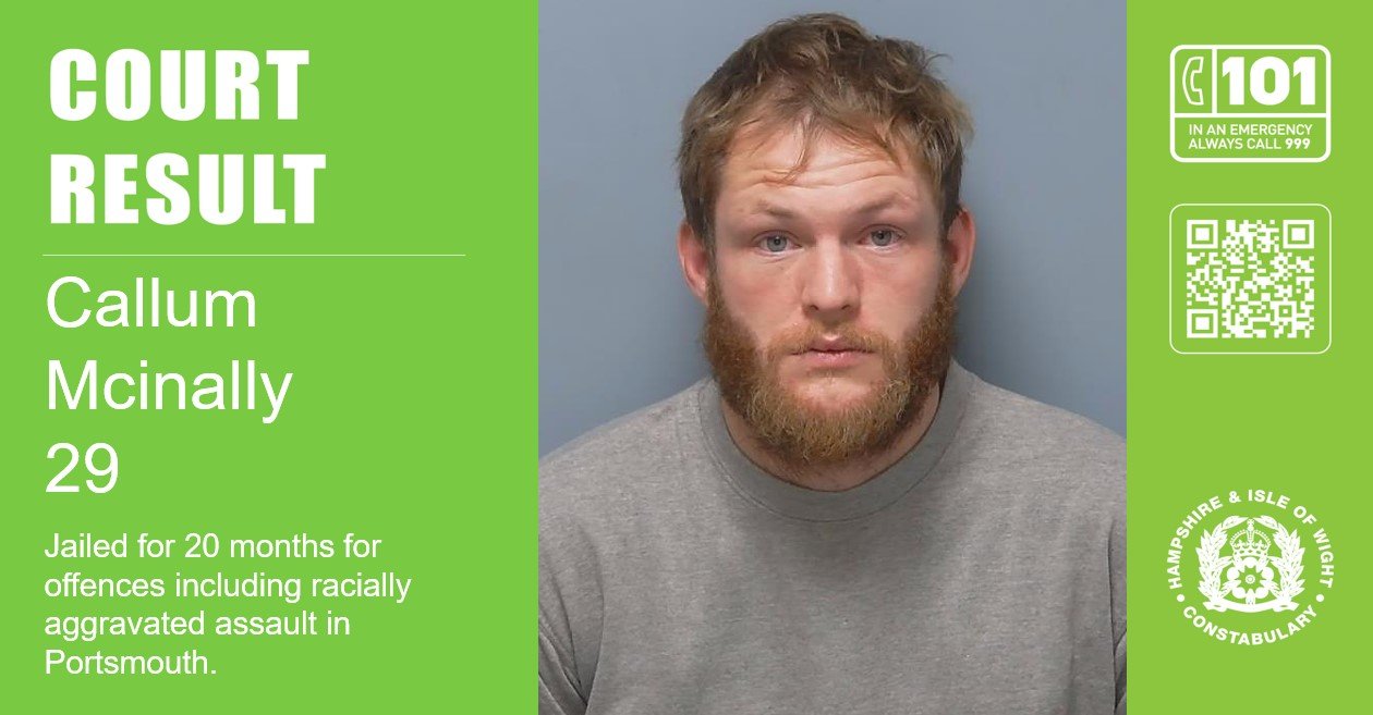 Man jailed for 20 months for offences including racially aggravated assault in Portsmouth