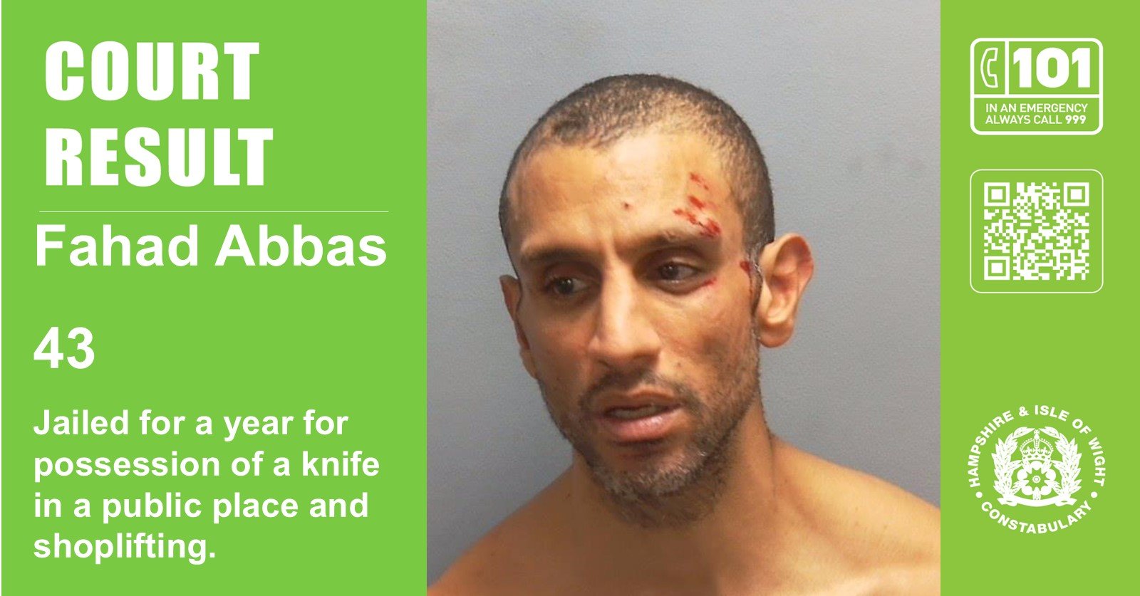 Man jailed after admitting a knife offence and shoplifting in Portsmouth