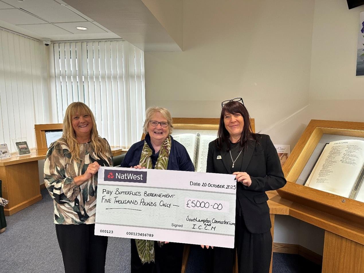 Southampton Crematorium donates £10,000 to Butterflies Bereavement Support and SoBS