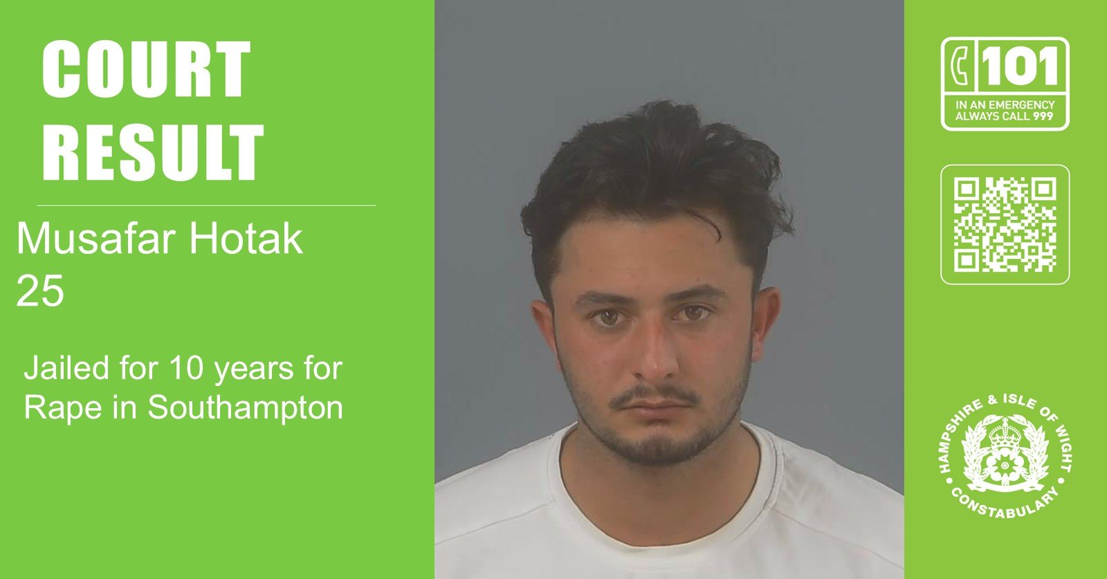25-year-old man jailed for 10 years for raping a woman in Southampton