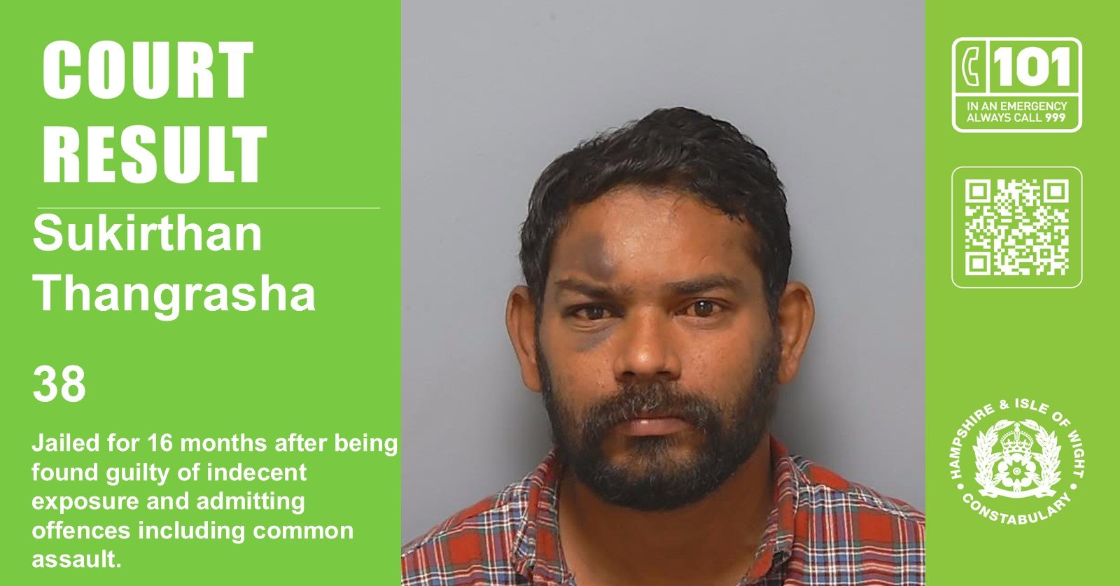 Man jailed for sixteen months after being found guilty of indecent exposure and admitting common assault at Portsmouth Crown Court