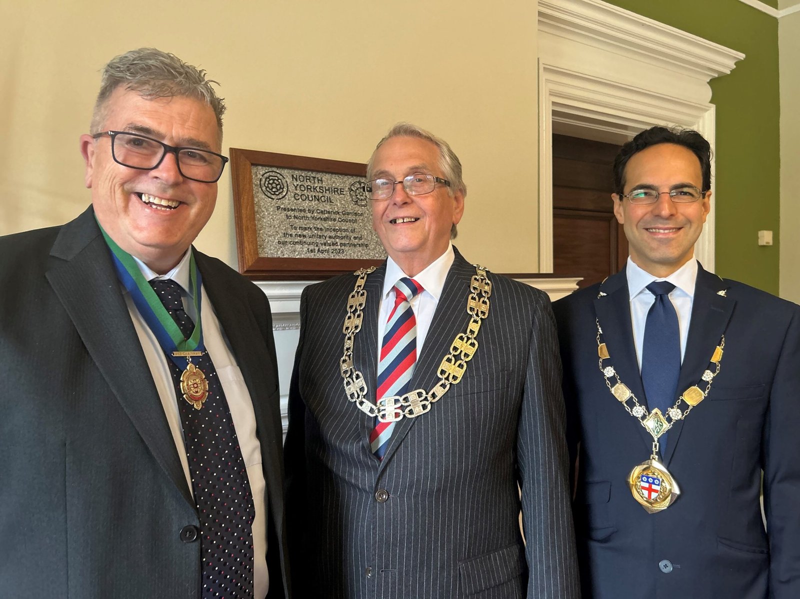 New council chair Cllr David Chance with Cllr John Ritchie and Cllr George Jabbour North Yorkshire